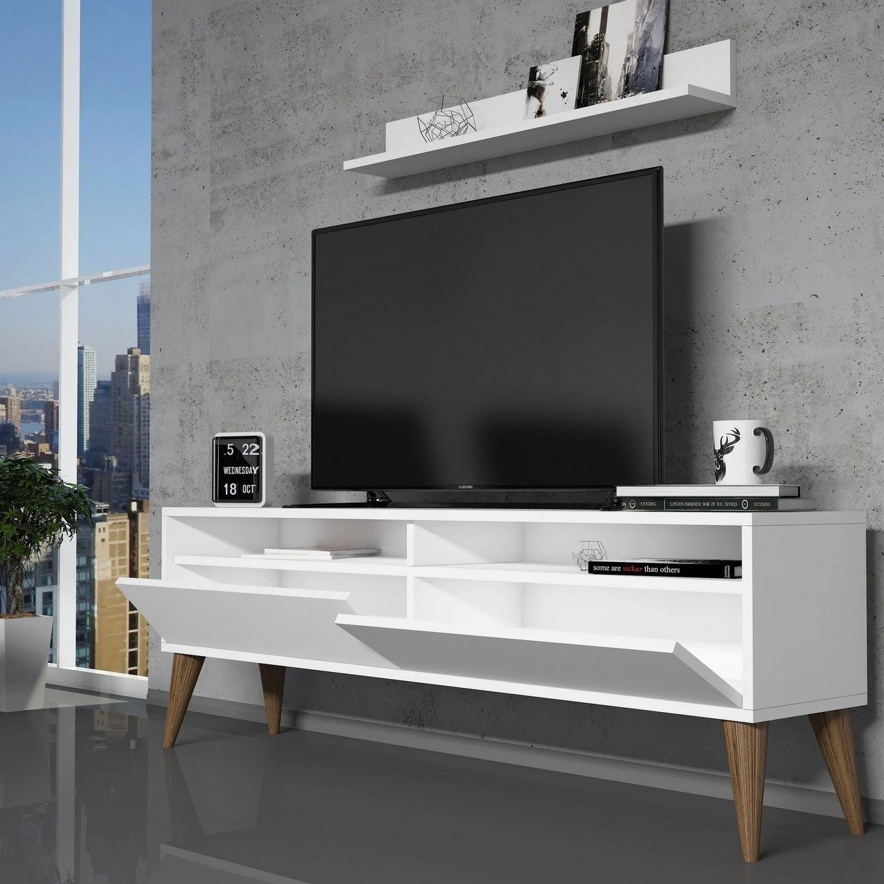 Best Tv Stend Divar Rəfli - Ağ - 3