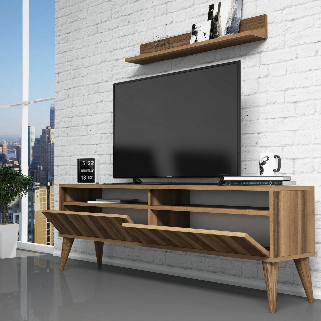 Best Tv Stend Divar Rəfli - Cəviz - 3