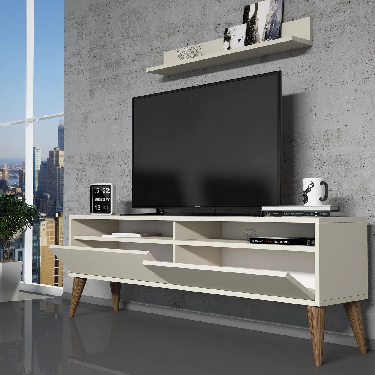 Best Tv Stend Divar Rəfli - Krem - 3