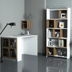 Box Çalışma Masası və Kitab Rəfi Dəsti - Ağ/Cəviz 