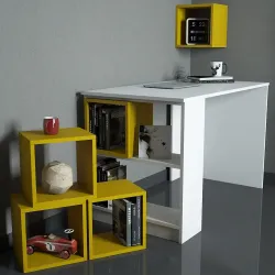 Box Çalışma Masası və Kitab Rəfi Dəsti - Ağ/Sarı - 3