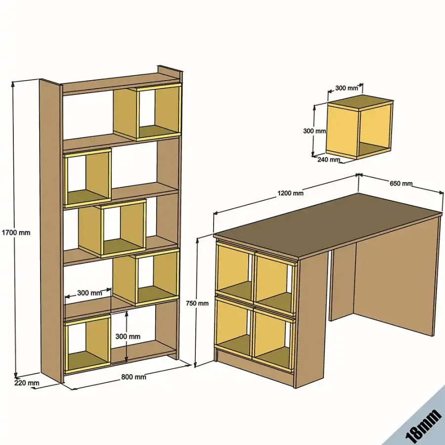 Box Çalışma Masası və Kitab Rəfi Dəsti - Cəviz/Ağ - 5