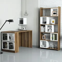 Box Çalışma Masası və Kitab Rəfi Dəsti - Cəviz/Ağ 