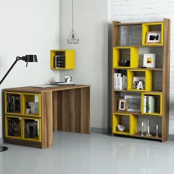 Box Çalışma Masası və Kitab Rəfi Dəsti - Cəviz/Sarı 