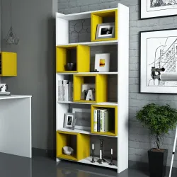 Box Kitab Rəfi - Ağ/Sarı 
