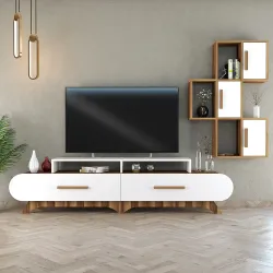 Flora Divar Rəfli Tv Stend - Cəviz/Ağ 