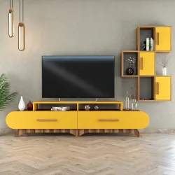 Flora Divar Rəfli Tv Stend - Cəviz/Sarı 