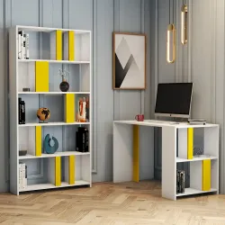 Lima Çalışma Masası və Kitab Rəfi Dəsti - Ağ/Sarı 