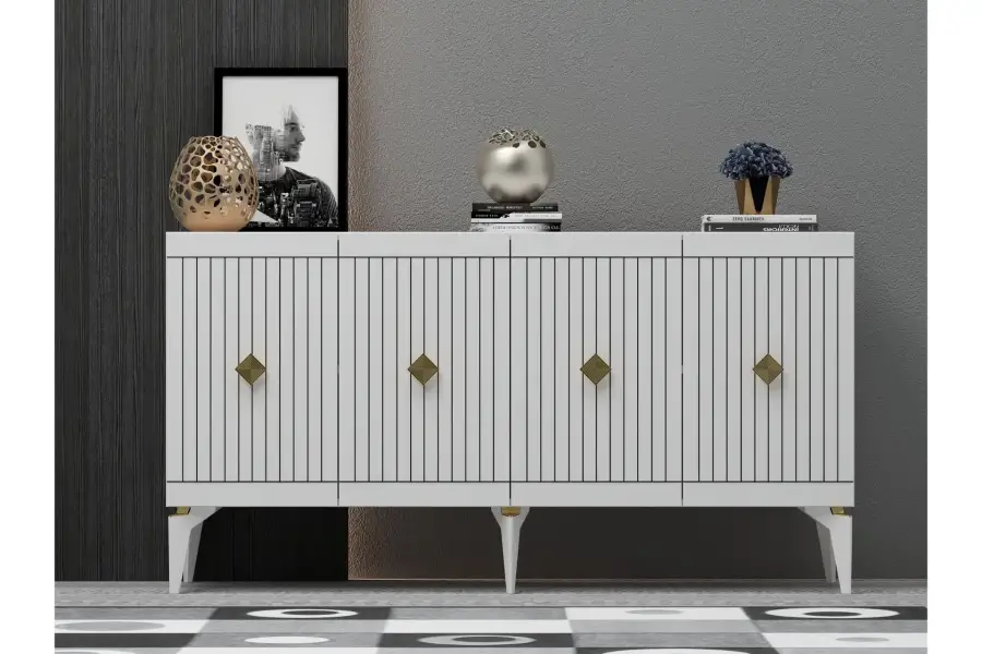 Midas Konsol, 4 Qapılı, 150cm - Ağ/Qızılı - 1