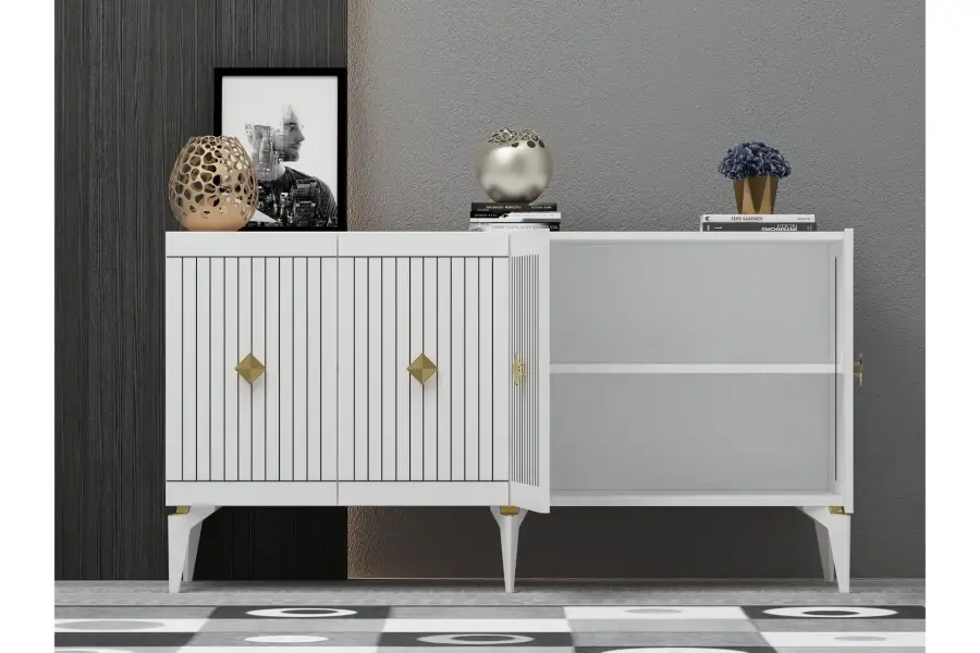 Midas Konsol, 4 Qapılı, 150cm - Ağ/Qızılı - 3