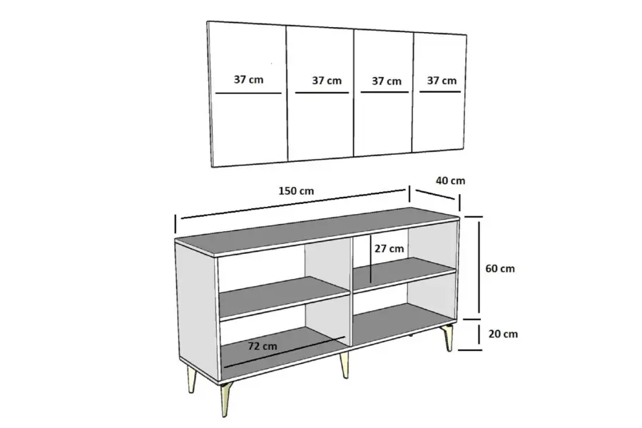 Midas Konsol, 4 Qapılı, 150cm - Antrasit/Gümüşü - 7