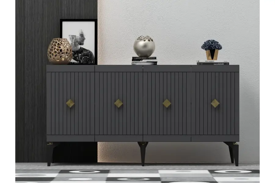 Midas Konsol, 4 Qapılı, 150cm - Antrasit/Qızılı - 1