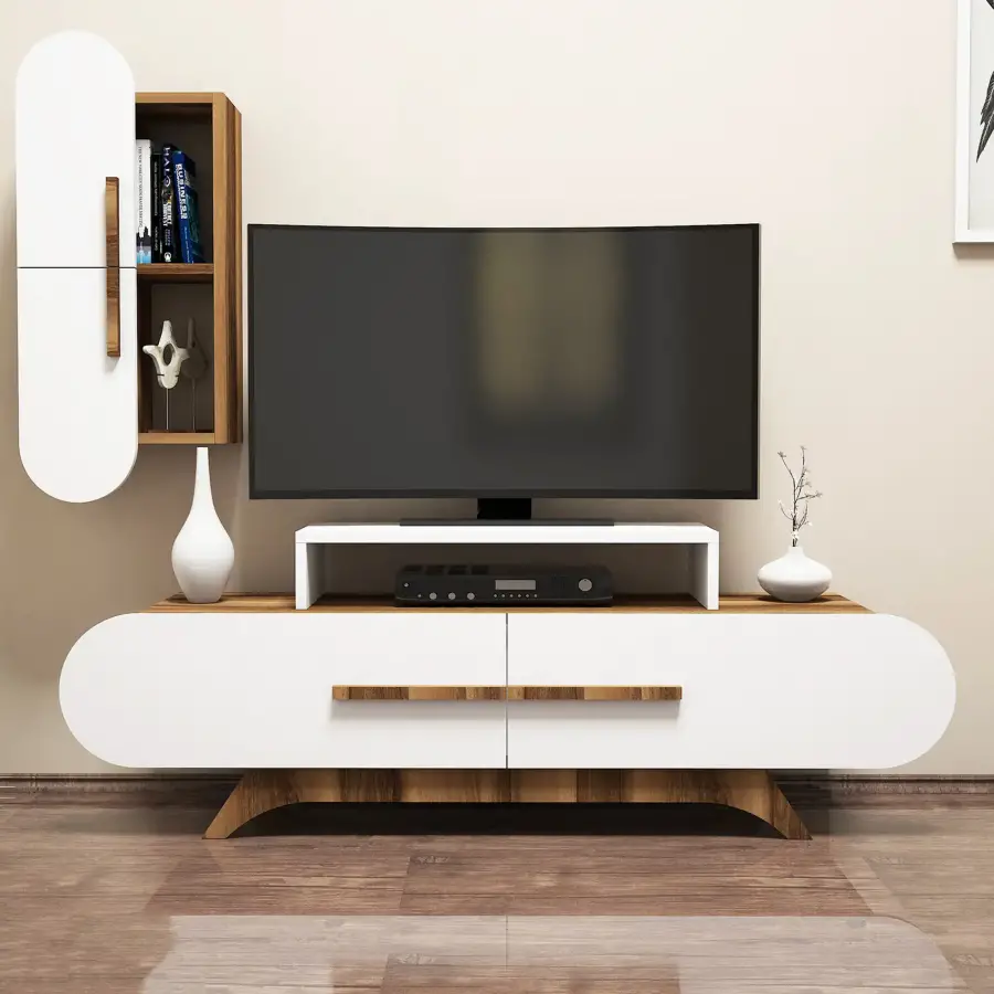 Rose Divar Rəfli Tv Stend - Cəviz/Ağ - 1