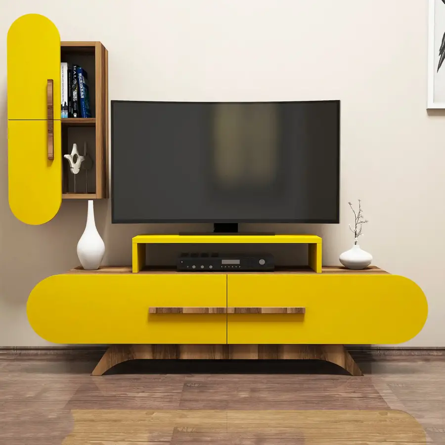 Rose Divar Rəfli Tv Stend - Cəviz/Sarı - 1
